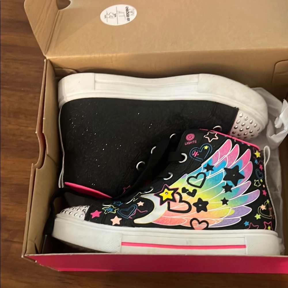 LIGHT UP Skechers Black and Pink Sneakers High-Top Style